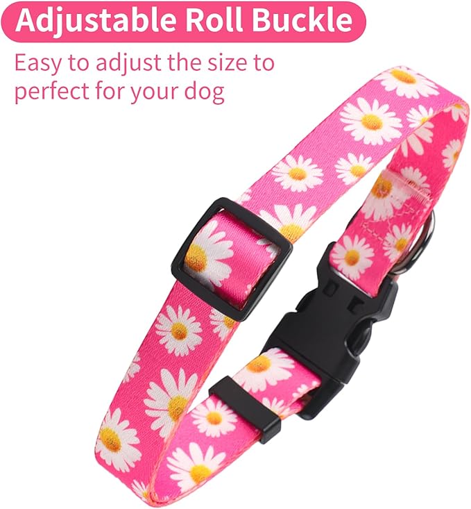 QQPETS Adjustable Soft Dog Collar: Print Flower Pink Multicolor Cute Patterns - Image 5
