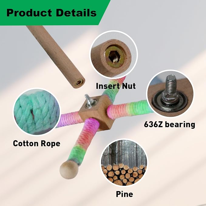 24 Inch Bird Perch Rope with 360° Free Rotating Stand, 0.8 Inch Diameter - Image 5