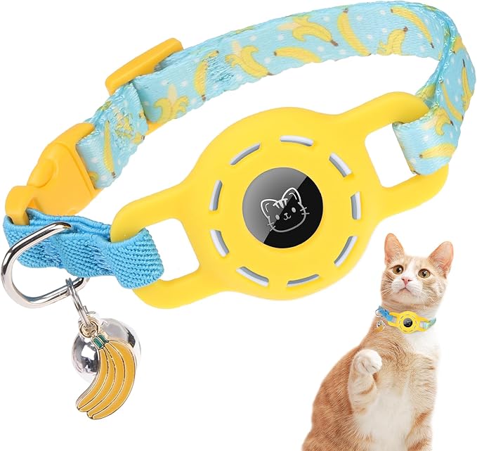 BINGPET AirTag Cat Collar with Bells, Upgraded Safety Elastic Cat Collar with by BINGPET