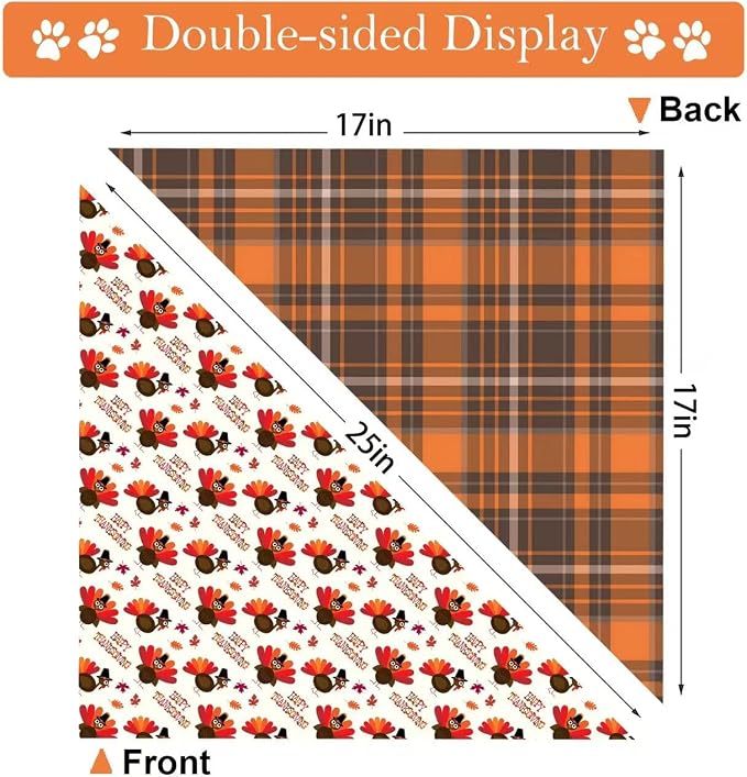 Thanksgiving Dog Bandana 2 Pack, All 4 Patterns Pumpkin Turkey Dog Scarf - Image 3