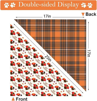 Thanksgiving Dog Bandana 2 Pack, All 4 Patterns Pumpkin Turkey Dog Scarf - Image 3