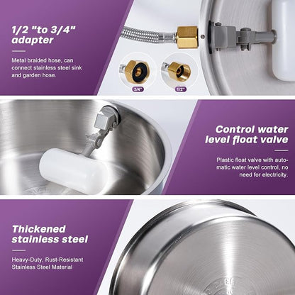 6L Automatic Dog Water Bowl Dispenser Outdoor Stainless Steel Pet Waterer Self - Image 9