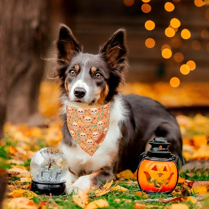 PTDECOR Halloween Dog Bandana, Skeleton Pumpkin Reversible Holiday Dog Scarf - Image 2