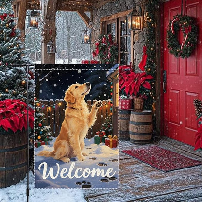 Golden Retriever Welcome Garden Flag 12x18 Inch Double Sided Christmas Winter - Image 2