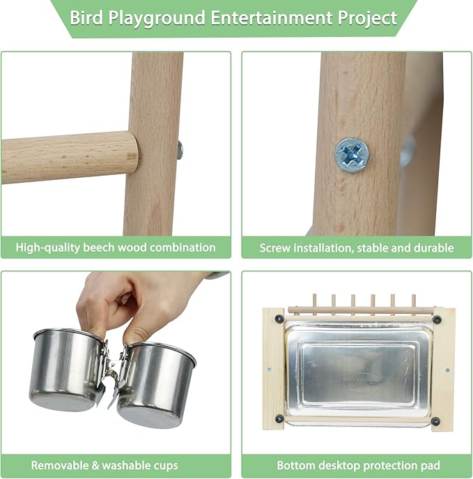 Parrot Playstand Bird Playground Birdcage Wood Perch Stand Ladder Swing - Image 5