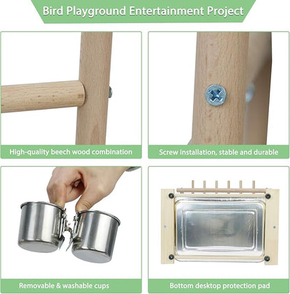 Parrot Playstand Bird Playground Birdcage Wood Perch Stand Ladder Swing - Image 5