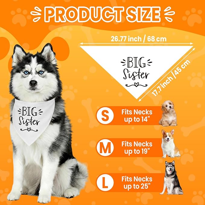 2 Pack Big Sister Big Brother Dog Bandanas, Adjustable Pet Bandana - Image 3