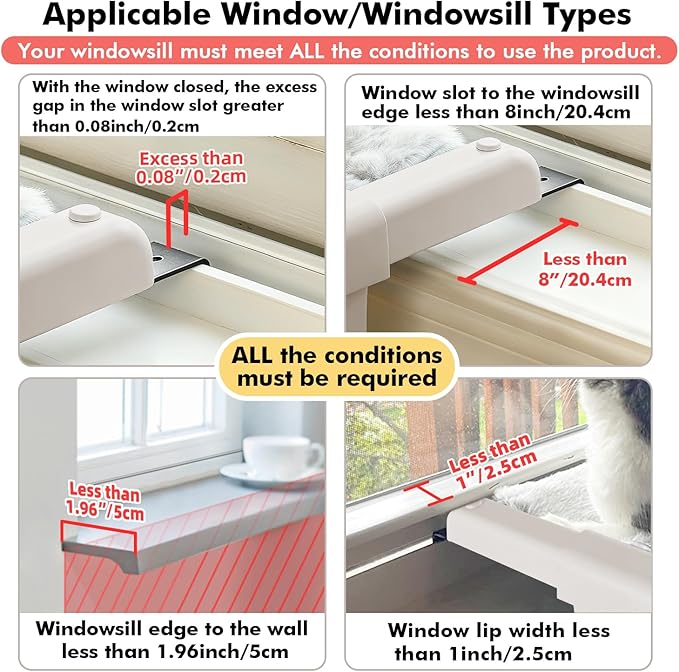 Window Sill Mount Cat Perch for Indoor Cats, One-Step Sliding Clamping Slot - Image 7