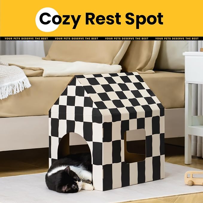 Cardboard Cat House with Scratch Pad & Catnip, Cat Play Scratching House - Image 6