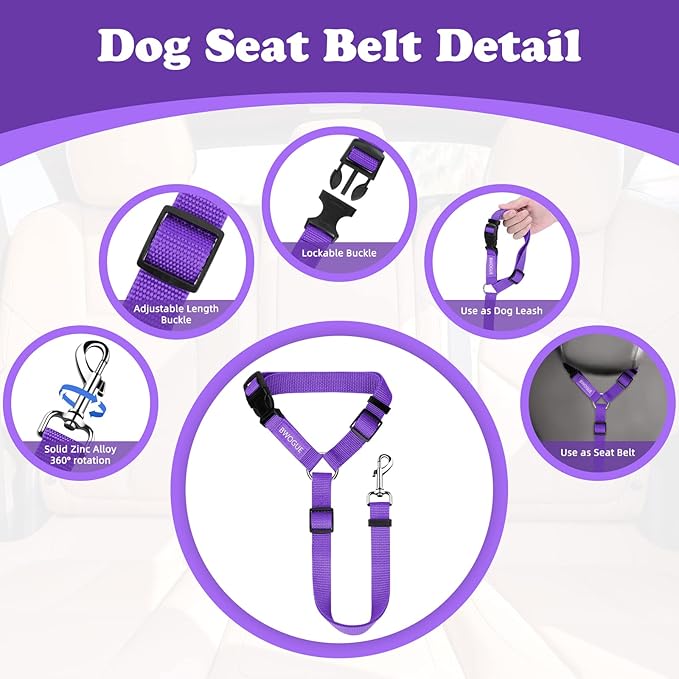 BWOGUE Pet Dog Cat Seat Belts, Car Headrest Restraint Adjustable Safety Leads - Image 3
