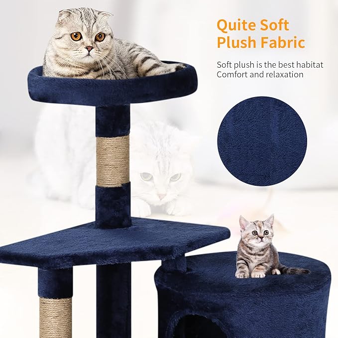 BestPet | 36" Cat Tree Tower | Navy Blue | Sturdy Multi-Level Cat Tree - Image 6