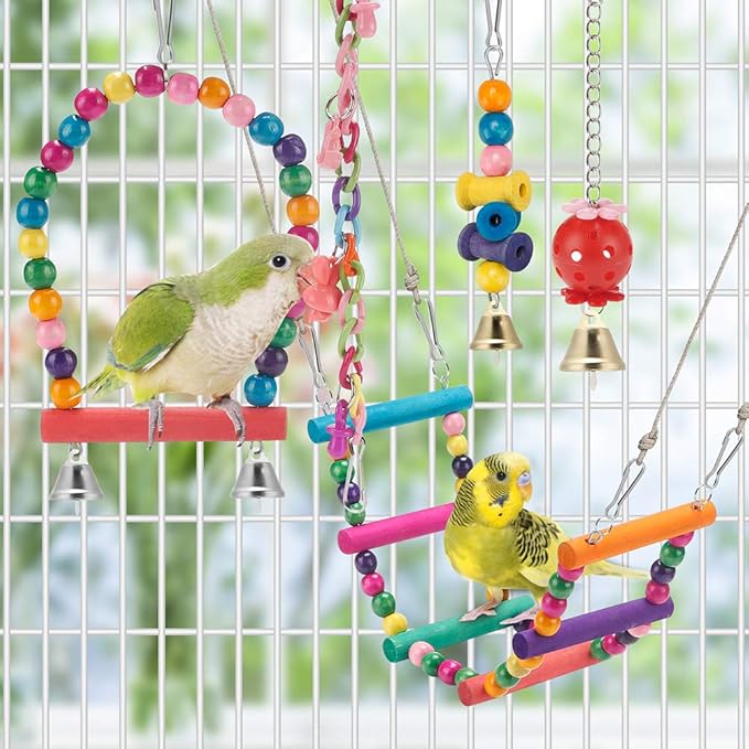 Swing Hanging Standing Chewing Toy Hammock Climbing Ladder, Cage Colorful Toys - Image 6
