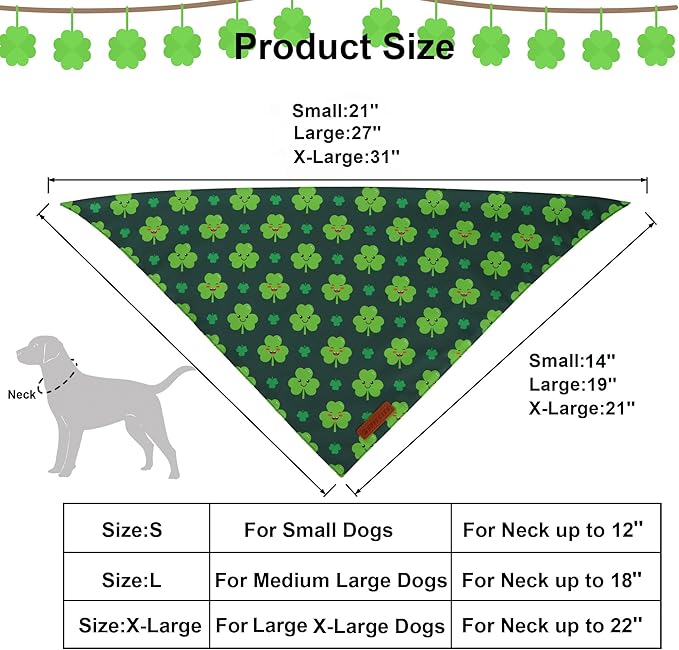 ADOGGYGO St Patrick Dog Bandana 2 Pack, Reversible Shamrock Pet Scarf Bib - Image 4