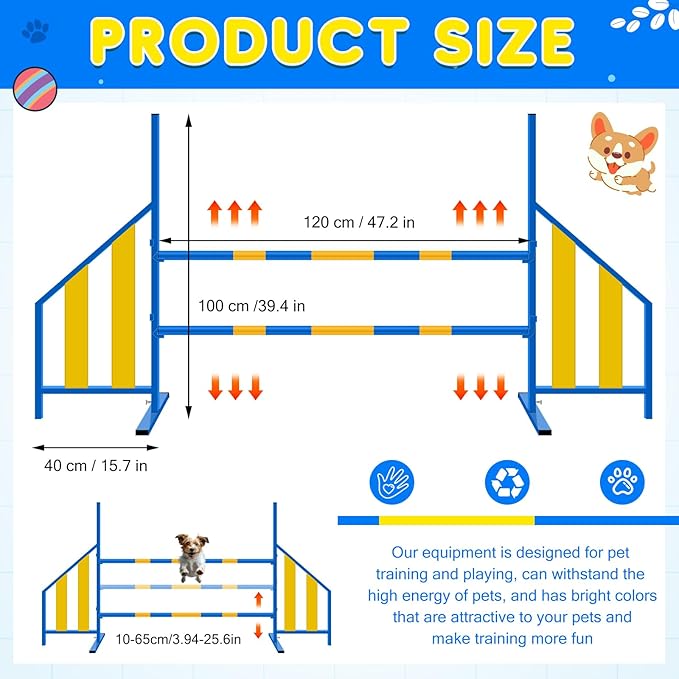 Agility Wing Jumps with Bar Dog Training Hedge Metal Frame Adjustable Pet - Image 2