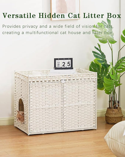 Cat Litter Box Enclosure Furniture, Handwoven Rattan Hidden Litter Box - Image 7