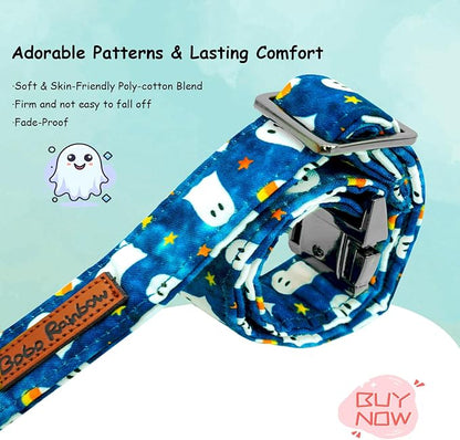 Halloween Dog Collar, Ghost Print Adjustable Pet Collar Blue Cute Cotton Soft - Image 3