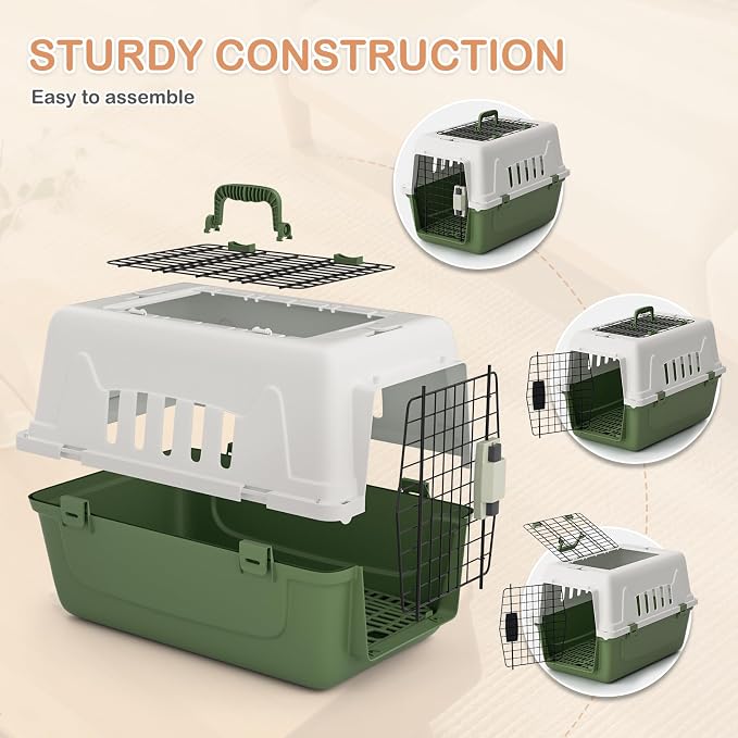 MoNiBloom 22-Inch Dog Crate Plastic 2-Door Top Loading Cat Carrier, Hard-Sided - Image 8