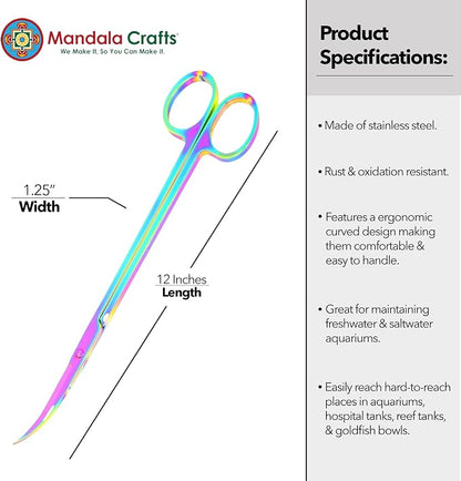 Mandala Crafts 12 Inches Rainbow Stainless Steel Curved Aquarium Scissors - Image 3