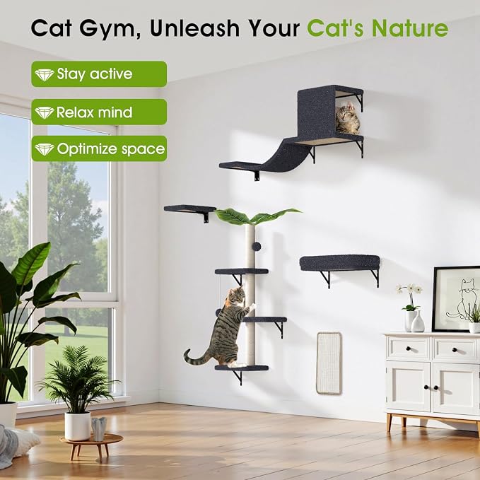 5-in-1 Cat Wall Shelves for 16 Inch Drywall: Space-Saving Wall Mounted Cat - Image 4