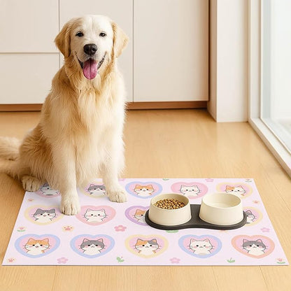 Cat Feedings Mats 20x12 inch Pink Heart Kitten Print Pet Bowl Placemat Non Slip - Image 3