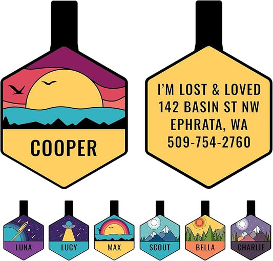 GoTags Silent Dog Tag, Personalized Engraved Hexagon Silicone Dog and Cat Name by GoTags