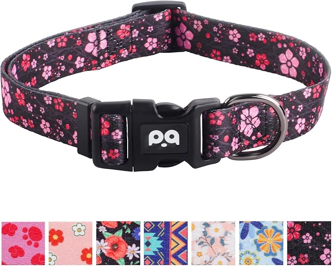 QQPETS Adjustable Soft Dog Collar: Print Flower Pink Multicolor Cute Patterns by QQPETS