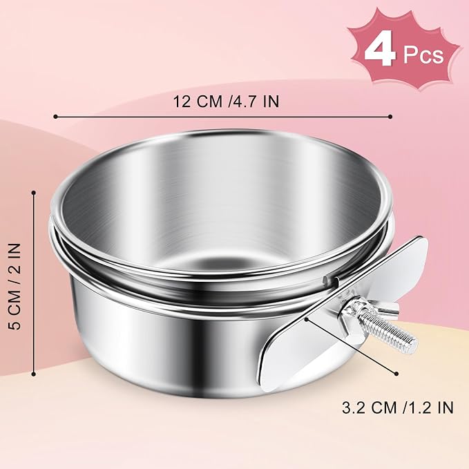 ToLanbbt 4 Pcs Stainless Steel Bird Food Bowls Bird Water Bowls - Image 2