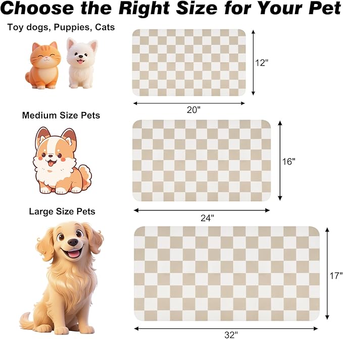 Checkered Dog Food Mat, Absorbent Leak-Proof Pet Feeding Mat, Quick Dry Cat - Image 2