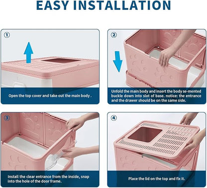 Cat Litter Box with Litter Mat and Scoop, Large Covered Litter Box with Lid - Image 6