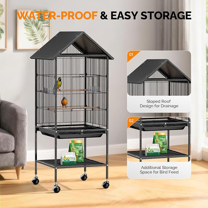 VINGLI Bird Cage with Rolling Stand - Image 3