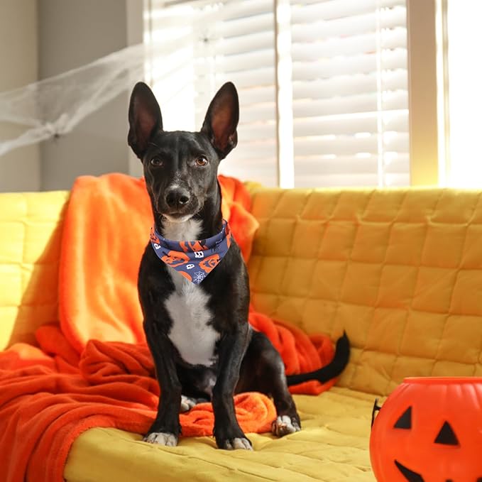 PAWCHIE Dog Halloween Bandanas 4 Pack, Reversible Pumpkin Dogs Scarf Bibs - Image 6