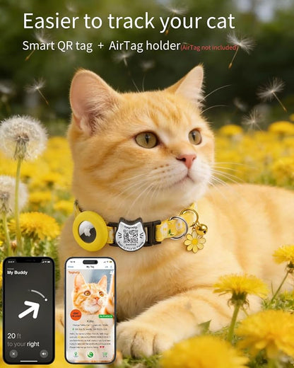 Breakaway Cat Collar with QR Code ID & AirTag Holder, Adjustable Cotton Kitten - Image 6