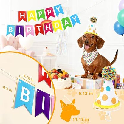 Dog First Birthday Party Decorations, Adjustable Dog Bandana Set - Image 3