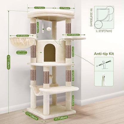 Globlazer Corner Cat Tree, 51in Curved Series Modern Cat Tower - Image 7