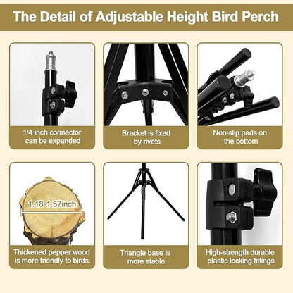 16-63 Inch Height Adjustable Bird Perch Pepper Wood Parrot Training Perch Stand - Image 5