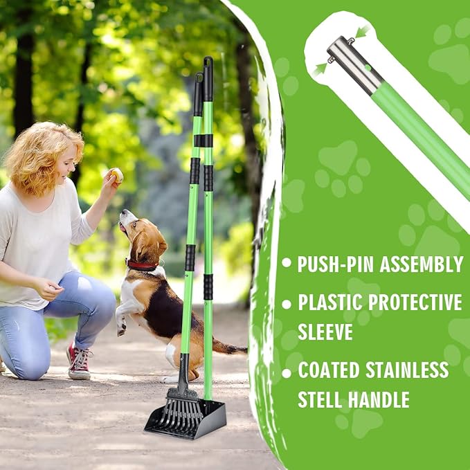MXF Pooper Scooper, Dog Pooper Scooper Long Handle Stainless Metal Tray and - Image 5