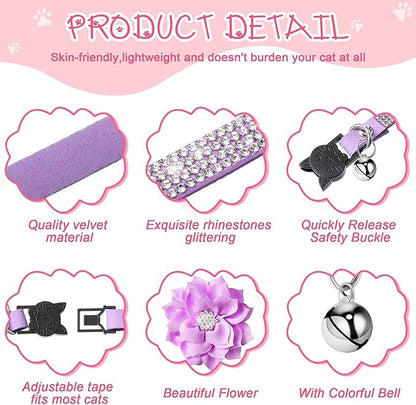 Cat Collars, Rhinestone for Girl Cats Bling Kitten Flower Adjustable Breakaway - Image 4