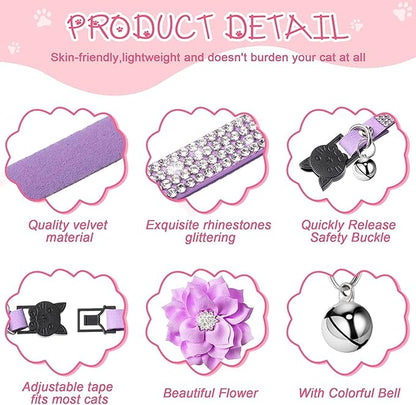 Cat Collars, Rhinestone for Girl Cats Bling Kitten Flower Adjustable Breakaway - Image 3