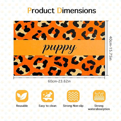 Puppy Feeding Mat 24x16 inch Orange Leopard Print Pet Bowl Placemat Non Slip - Image 6