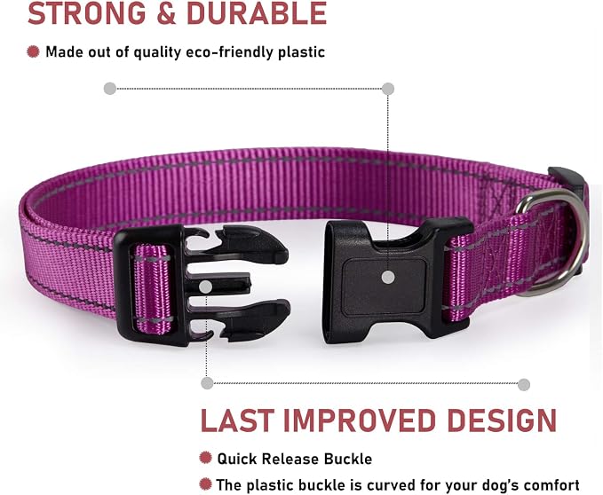 Reflective Dog Collar with Buckle Adjustable Safety Nylon Collars - Image 2