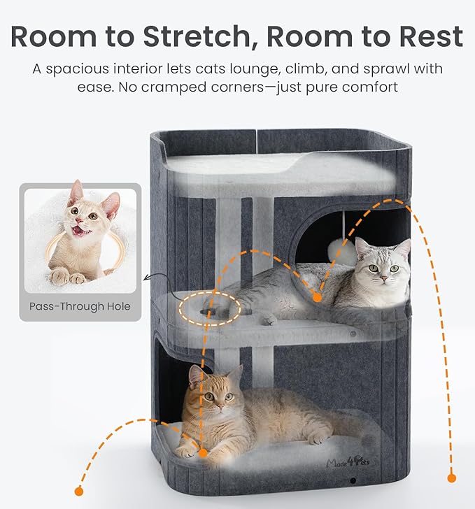 Made4Pets Cat House for Indoor Use, 2-Storey Cube Bed Cave, Covered Hideaway - Image 6