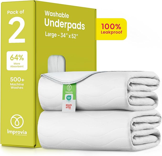 IMPROVIA® Washable Underpads, Heavy Absorbency Reusable Incontinence Pads by IMPROVIA