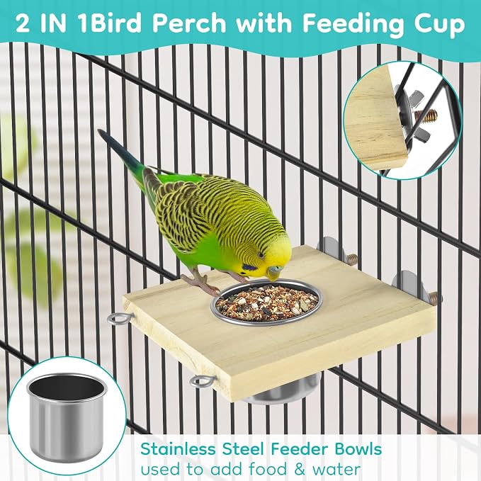 5in1 Bird Perch Ladder with Swing, Natural Wood Parrot Perches Platform with - Image 5