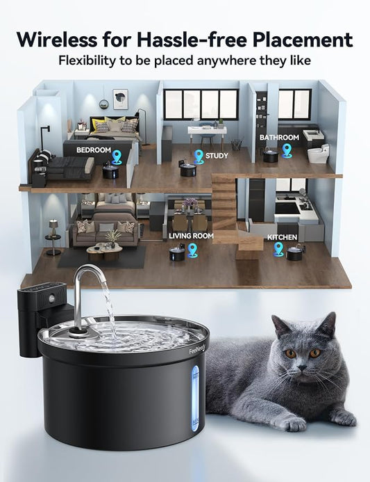 Wireless Cat Water Fountain FEELNEEDY 4000mAh Battery Operated Cat Fountain - Image 2