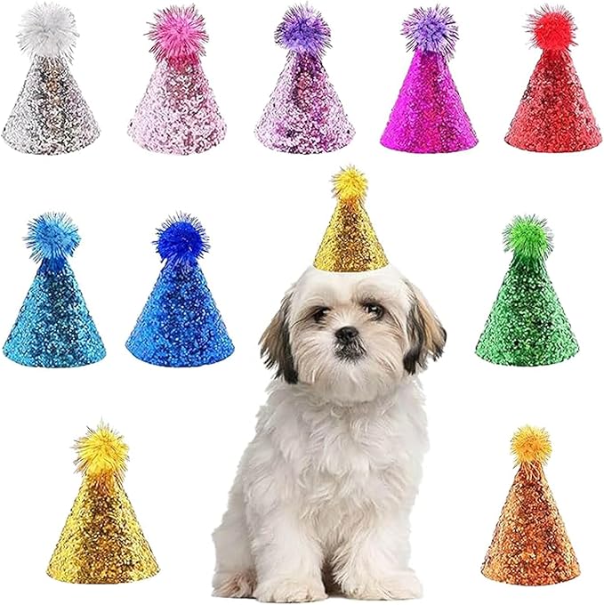 10 Pcs Dog Birthday Hat Set for Small Medium Dogs Cat Puppies, Mini Party Hat by Cellcacn