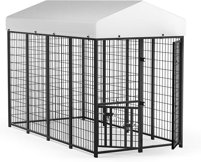 LOVMOR Outdoor Dog Kennel with Roof, Heavy Duty Steel Dog Run Enclosure by LOVMOR