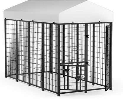 LOVMOR Outdoor Dog Kennel with Roof, Heavy Duty Steel Dog Run Enclosure by LOVMOR