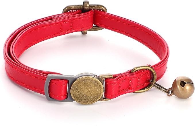 Red Cat Collar, Breakaway Leather Cat Collar Adjustable Red Kitten Collars - Image 3