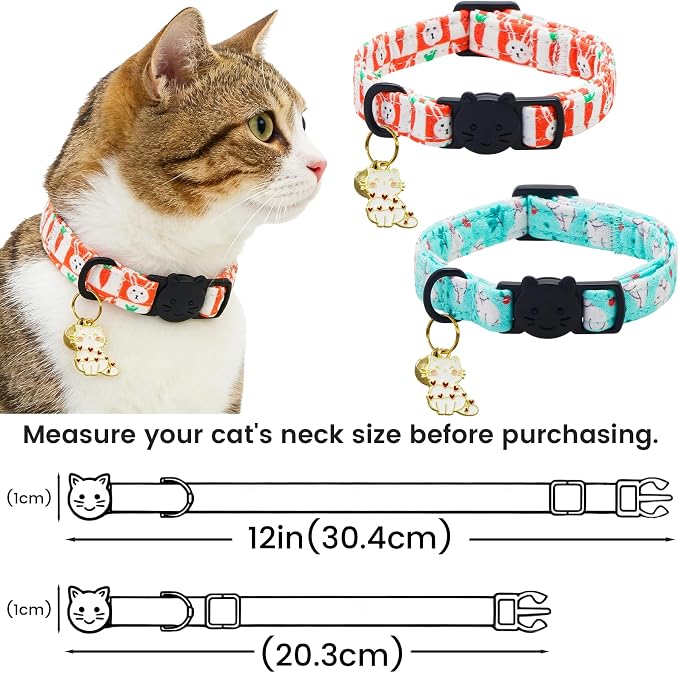 Easter Cat Collar-2 Pack Collars White and Orange Rabbit Print Breakaway - Image 2