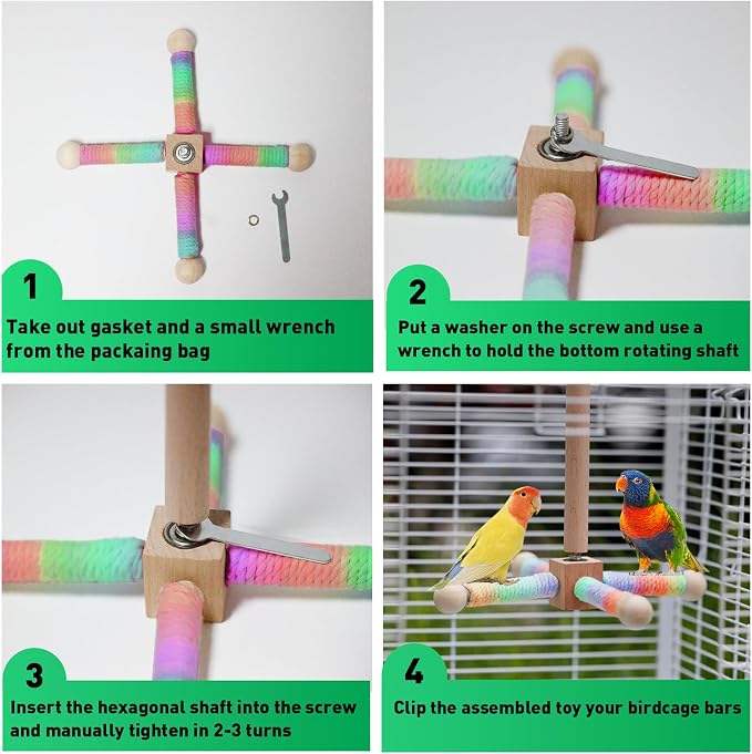 24 Inch Bird Perch Rope with 360° Free Rotating Stand, 0.8 Inch Diameter - Image 4